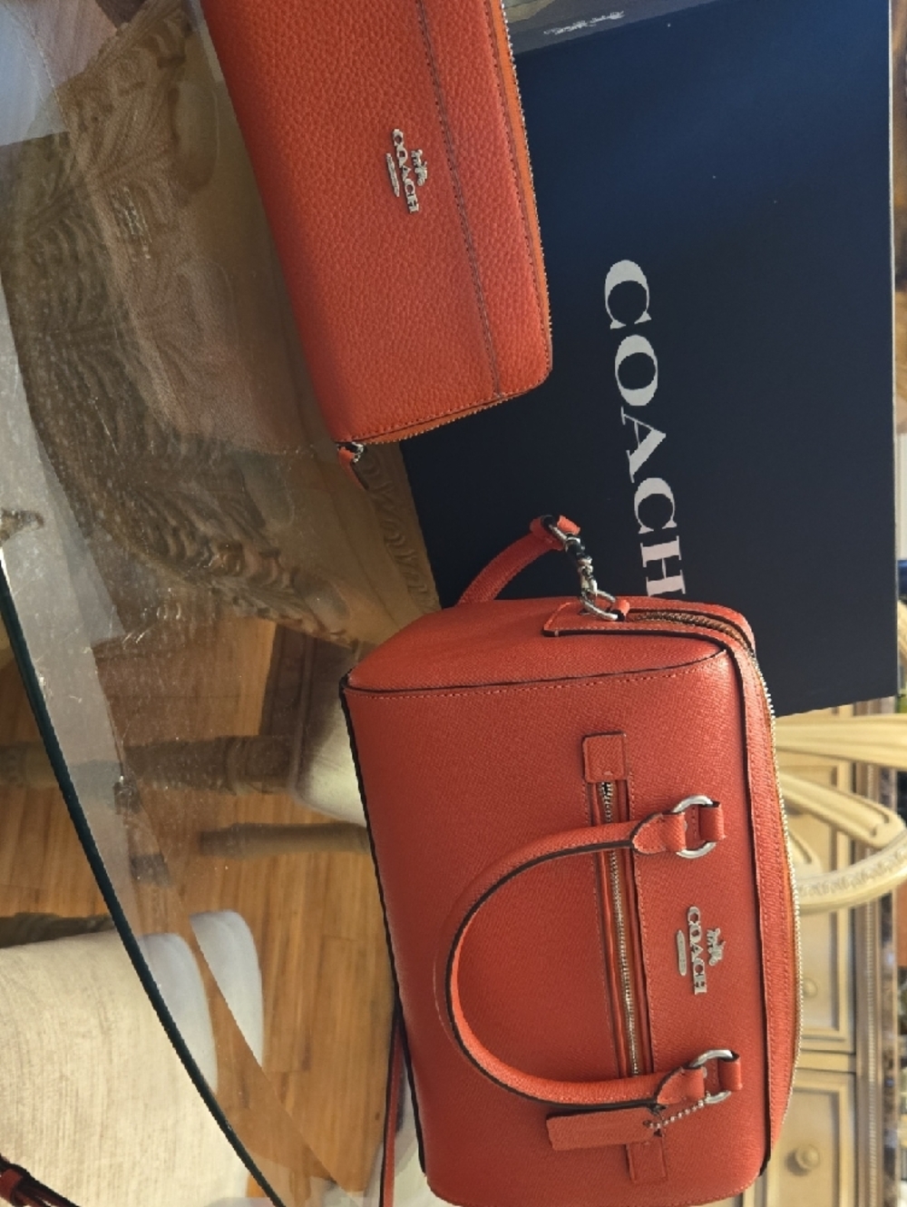 Coach Orange Textured Leather Satchel with Matching Wallet - Picture 13 of 13